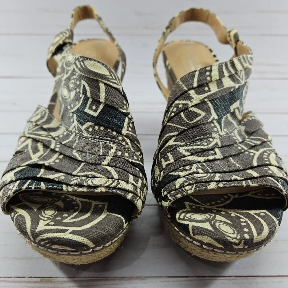 Naturalizer N5 Womens Size 10W Brown Lulianna Peep Toe Wedge Comfort Sandal Shoe